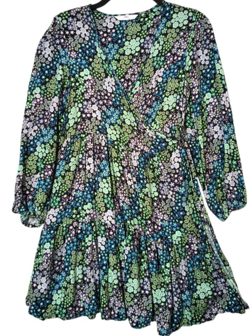 M&S Marks Spencer Girls LARGE  10 - 11 Yrs Floral Green Wrap Dress